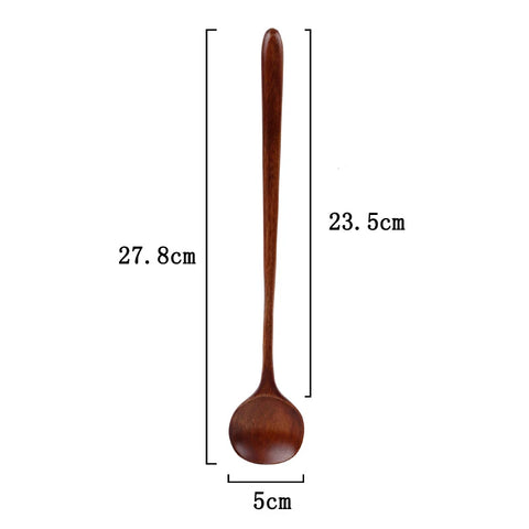 Long Spoons Wooden Natural Round Cooking Spoon for Soup Cooking Mixing Stirr Korean Style Kitchen Utensil Eco-Friendly Reusable