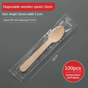 Disposable Wooden Spoon Set Wooden Knife Fork Cake Dessert Spoon Fruit Fork Ice Cream Spoon Biodegradable Commercial Tableware