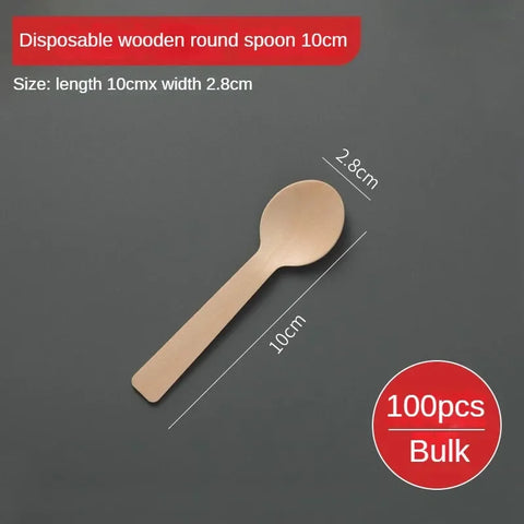 Disposable Wooden Spoon Set Wooden Knife Fork Cake Dessert Spoon Fruit Fork Ice Cream Spoon Biodegradable Commercial Tableware