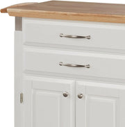 Home Styles Black Prep and Serve Kitchen Cart with Natural Top, Locking Casters, Two Drawers, Two Storage Cabinets