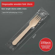 Disposable Wooden Spoon Set Wooden Knife Fork Cake Dessert Spoon Fruit Fork Ice Cream Spoon Biodegradable Commercial Tableware