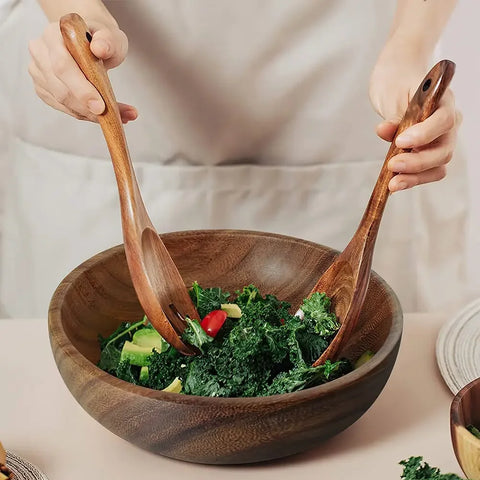 Leeseph Salad Bowls, Wooden Salad Bowls, Large Acacia Wood Serving Bowl for Fruits, Salad, Eco-friendly