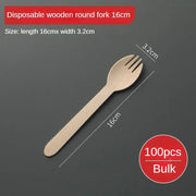 Disposable Wooden Spoon Set Wooden Knife Fork Cake Dessert Spoon Fruit Fork Ice Cream Spoon Biodegradable Commercial Tableware