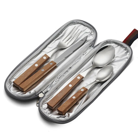 Stainless Steel travel utensils With Case Healthy & Eco-Friendly  Full Size Fork Spoon Portable Utensils Set With Storage Bag