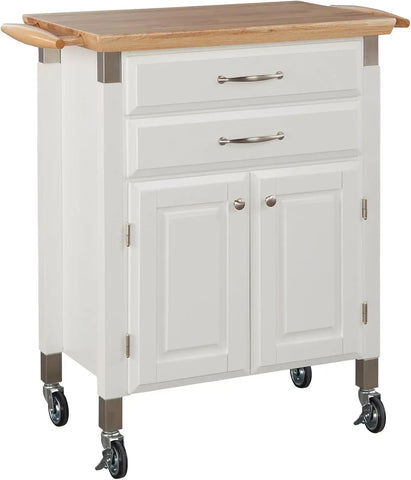 Home Styles Black Prep and Serve Kitchen Cart with Natural Top, Locking Casters, Two Drawers, Two Storage Cabinets