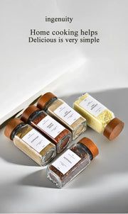 Acacia covered glass seasoning bottle Square Seasoning Storage Bottles Kitchen Salt Spices Ground Pepper Sealing Tools