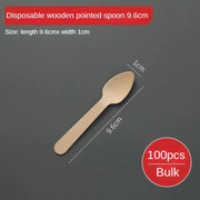 Disposable Wooden Spoon Set Wooden Knife Fork Cake Dessert Spoon Fruit Fork Ice Cream Spoon Biodegradable Commercial Tableware