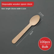 Disposable Wooden Spoon Set Wooden Knife Fork Cake Dessert Spoon Fruit Fork Ice Cream Spoon Biodegradable Commercial Tableware