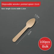 Disposable Wooden Spoon Set Wooden Knife Fork Cake Dessert Spoon Fruit Fork Ice Cream Spoon Biodegradable Commercial Tableware