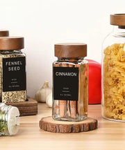 Acacia covered glass seasoning bottle Square Seasoning Storage Bottles Kitchen Salt Spices Ground Pepper Sealing Tools