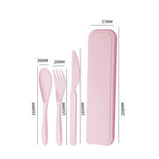 Reusable Travel Utensils Set With Case Box Wheat Straw Portable Knife Fork Spoons Set Tableware Eco-Friendly BPA Free Cutlery