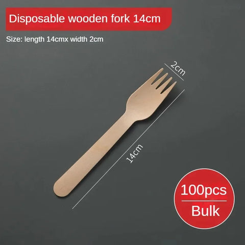 Disposable Wooden Spoon Set Wooden Knife Fork Cake Dessert Spoon Fruit Fork Ice Cream Spoon Biodegradable Commercial Tableware