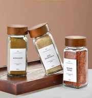 Acacia covered glass seasoning bottle Square Seasoning Storage Bottles Kitchen Salt Spices Ground Pepper Sealing Tools