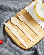 Disposable Wooden Spoon Set Wooden Knife Fork Cake Dessert Spoon Fruit Fork Ice Cream Spoon Biodegradable Commercial Tableware