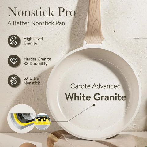 Pots and Pans Set Nonstick, White Granite Induction Kitchen Cookware Sets, 11 Pcs Non Stick Cooking Set w/Frying Pans