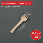 Disposable Wooden Spoon Set Wooden Knife Fork Cake Dessert Spoon Fruit Fork Ice Cream Spoon Biodegradable Commercial Tableware