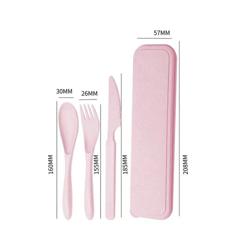 Reusable Travel Utensils Set With Case Box Wheat Straw Portable Knife Fork Spoons Set Tableware Eco-Friendly BPA Free Cutlery