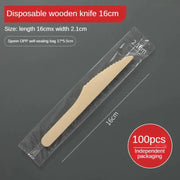 Disposable Wooden Spoon Set Wooden Knife Fork Cake Dessert Spoon Fruit Fork Ice Cream Spoon Biodegradable Commercial Tableware