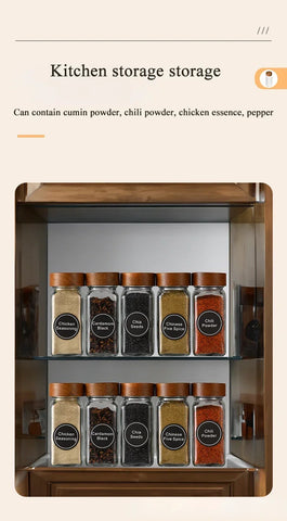 Acacia covered glass seasoning bottle Square Seasoning Storage Bottles Kitchen Salt Spices Ground Pepper Sealing Tools