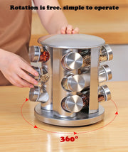 Stainless Steel Rotating Seasoning Rack Kitchen Supplie Seasoning Jar Set Herb And Spice Tools Glass Spice Jar Condiments Shelf