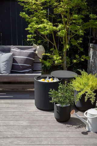 Outdoor Cooler Side Table - 2 in 1, Black, 21 inch