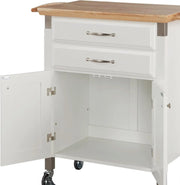 Home Styles Black Prep and Serve Kitchen Cart with Natural Top, Locking Casters, Two Drawers, Two Storage Cabinets