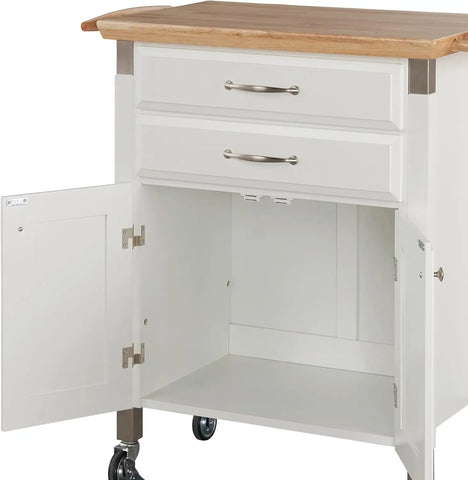 Home Styles Black Prep and Serve Kitchen Cart with Natural Top, Locking Casters, Two Drawers, Two Storage Cabinets