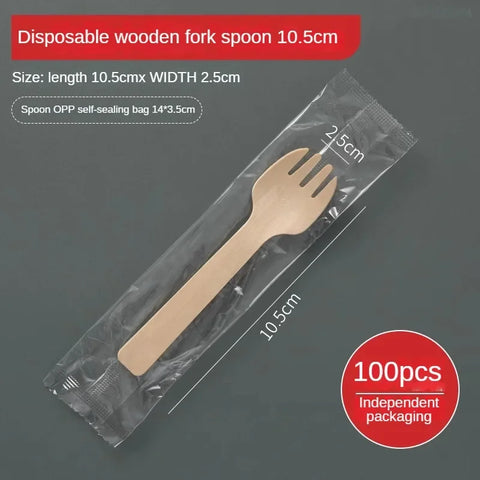 Disposable Wooden Spoon Set Wooden Knife Fork Cake Dessert Spoon Fruit Fork Ice Cream Spoon Biodegradable Commercial Tableware