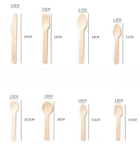 Disposable Wooden Spoon Set Wooden Knife Fork Cake Dessert Spoon Fruit Fork Ice Cream Spoon Biodegradable Commercial Tableware