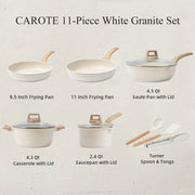 Pots and Pans Set Nonstick, White Granite Induction Kitchen Cookware Sets, 11 Pcs Non Stick Cooking Set w/Frying Pans