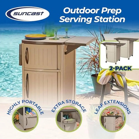 Outdoor Patio Prep Serving Station Cabinet 2 Pack Easy Assembly Resin Construction 40" Serving Space Grilling Accessory Storage