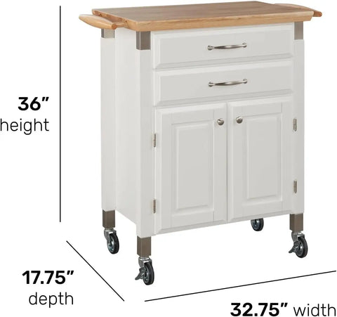 Home Styles Black Prep and Serve Kitchen Cart with Natural Top, Locking Casters, Two Drawers, Two Storage Cabinets