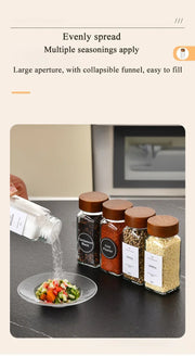 Acacia covered glass seasoning bottle Square Seasoning Storage Bottles Kitchen Salt Spices Ground Pepper Sealing Tools