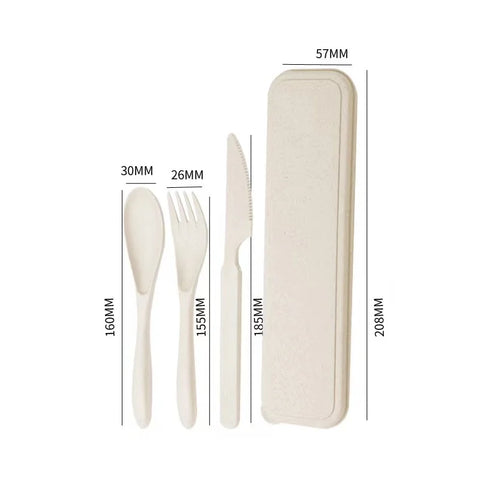 Reusable Travel Utensils Set With Case Box Wheat Straw Portable Knife Fork Spoons Set Tableware Eco-Friendly BPA Free Cutlery