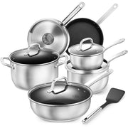 10 Pcs Stainless Steel Cookware Sets, Non Stick Frying Pans, Saucepans, Saute Pan & Stock Pot, Oven Safe & Induction Compatible