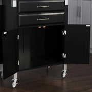 Home Styles Black Prep and Serve Kitchen Cart with Natural Top, Locking Casters, Two Drawers, Two Storage Cabinets