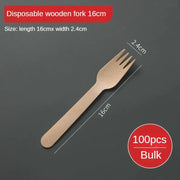 Disposable Wooden Spoon Set Wooden Knife Fork Cake Dessert Spoon Fruit Fork Ice Cream Spoon Biodegradable Commercial Tableware