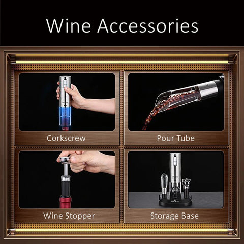 Luxury LFGB Certificate Auto Electric 304 Stainless Steel Wine Corkscrew Set Bottle Opener Home Kitchen Tool Party Accessories