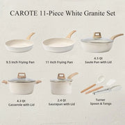 Pots and Pans Set Nonstick, White Granite Induction Kitchen Cookware Sets, 11 Pcs Non Stick Cooking Set w/Frying Pans