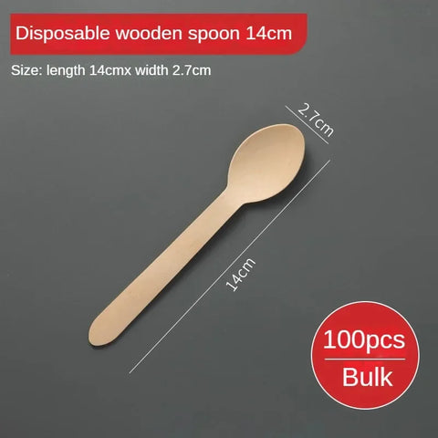 Disposable Wooden Spoon Set Wooden Knife Fork Cake Dessert Spoon Fruit Fork Ice Cream Spoon Biodegradable Commercial Tableware