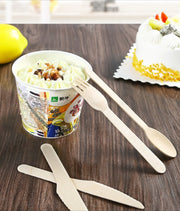 Disposable Wooden Spoon Set Wooden Knife Fork Cake Dessert Spoon Fruit Fork Ice Cream Spoon Biodegradable Commercial Tableware