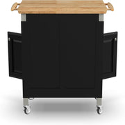 Home Styles Black Prep and Serve Kitchen Cart with Natural Top, Locking Casters, Two Drawers, Two Storage Cabinets