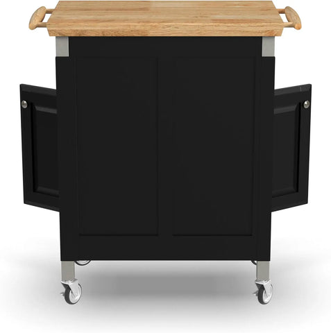 Home Styles Black Prep and Serve Kitchen Cart with Natural Top, Locking Casters, Two Drawers, Two Storage Cabinets