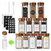 Acacia covered glass seasoning bottle Square Seasoning Storage Bottles Kitchen Salt Spices Ground Pepper Sealing Tools