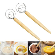 Cake Tools Danish Dough Whisk Stainless Steel Dutch Bread Dough Hand Mixer Wooden Handle Kitchen Baking Tools Artisian Blender