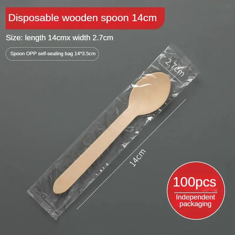 Disposable Wooden Spoon Set Wooden Knife Fork Cake Dessert Spoon Fruit Fork Ice Cream Spoon Biodegradable Commercial Tableware