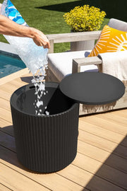 Outdoor Cooler Side Table - 2 in 1, Black, 21 inch