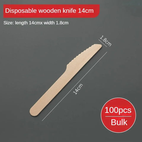 Disposable Wooden Spoon Set Wooden Knife Fork Cake Dessert Spoon Fruit Fork Ice Cream Spoon Biodegradable Commercial Tableware