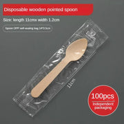 Disposable Wooden Spoon Set Wooden Knife Fork Cake Dessert Spoon Fruit Fork Ice Cream Spoon Biodegradable Commercial Tableware