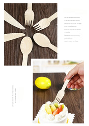 Disposable Wooden Spoon Set Wooden Knife Fork Cake Dessert Spoon Fruit Fork Ice Cream Spoon Biodegradable Commercial Tableware